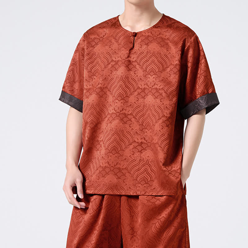 Buddha Stones Camiseta de manga corta para hombre con estampado de nubes auspiciosas y craqueladas retro de verano - image 19