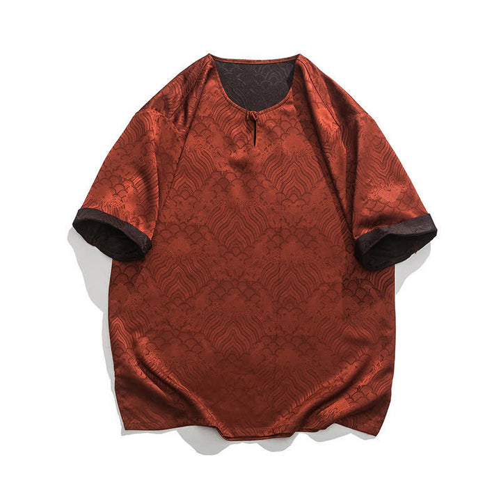 Buddha Stones Camiseta de manga corta para hombre con estampado de nubes auspiciosas y craqueladas retro de verano - Ladrillo refractario - US/UK/AU46, EU56 (5XL) - image 24
