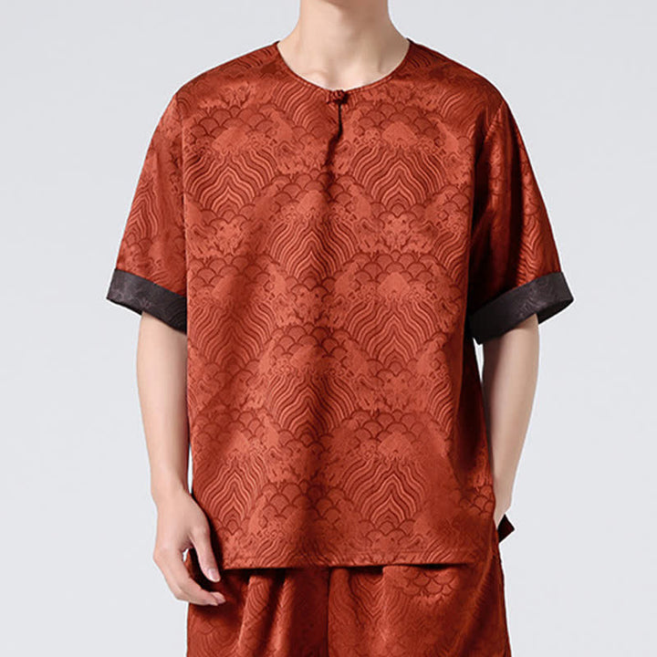 Buddha Stones Camiseta de manga corta para hombre con estampado de nubes auspiciosas y craqueladas retro de verano - image 16