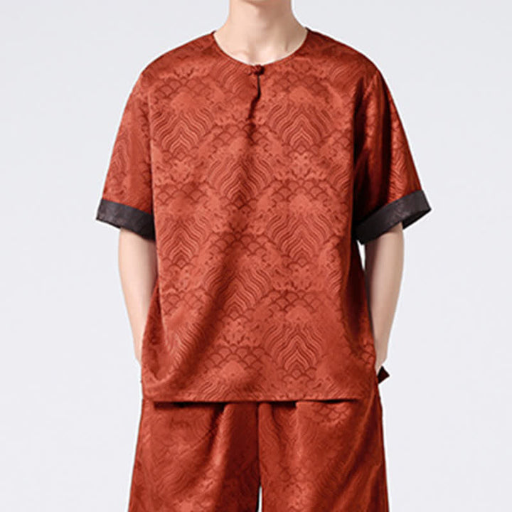 Buddha Stones Camiseta de manga corta para hombre con estampado de nubes auspiciosas y craqueladas retro de verano - image 14