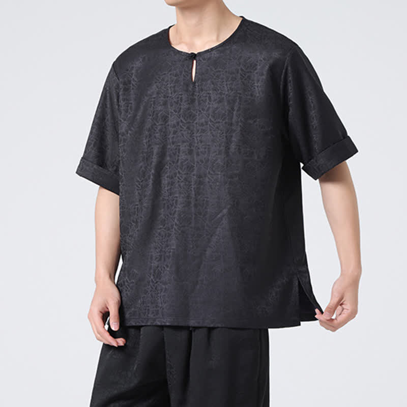 Buddha Stones Camiseta de manga corta para hombre con estampado de nubes auspiciosas y craqueladas retro de verano - image 32