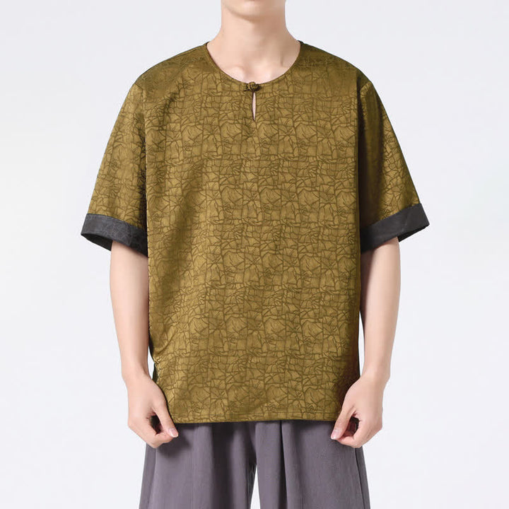 Buddha Stones Camiseta de manga corta para hombre con estampado de nubes auspiciosas y craqueladas retro de verano - image 1