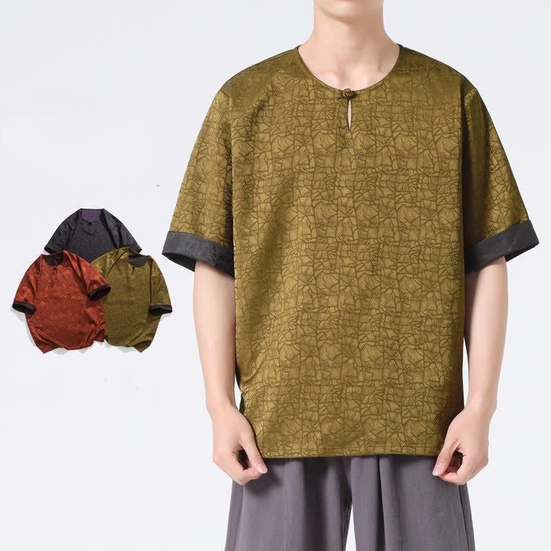 Buddha Stones Camiseta de manga corta para hombre con estampado de nubes auspiciosas y craqueladas retro de verano - image 0