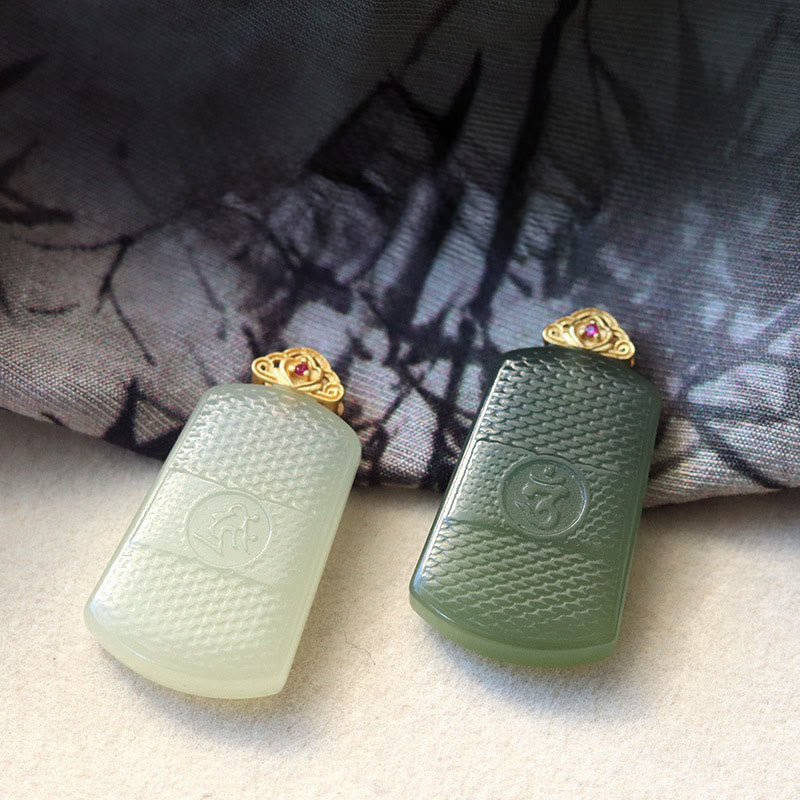 Buddha Stones Colgante de jade hetiano con símbolo Om y prosperidad en plata de ley 925 - image 9