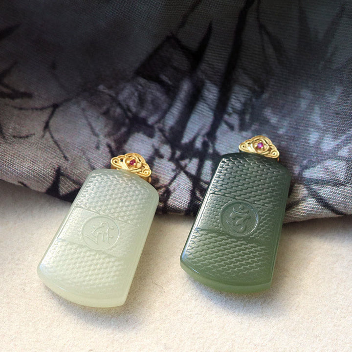 Buddha Stones Colgante de jade hetiano con símbolo Om y prosperidad en plata de ley 925 - image 9