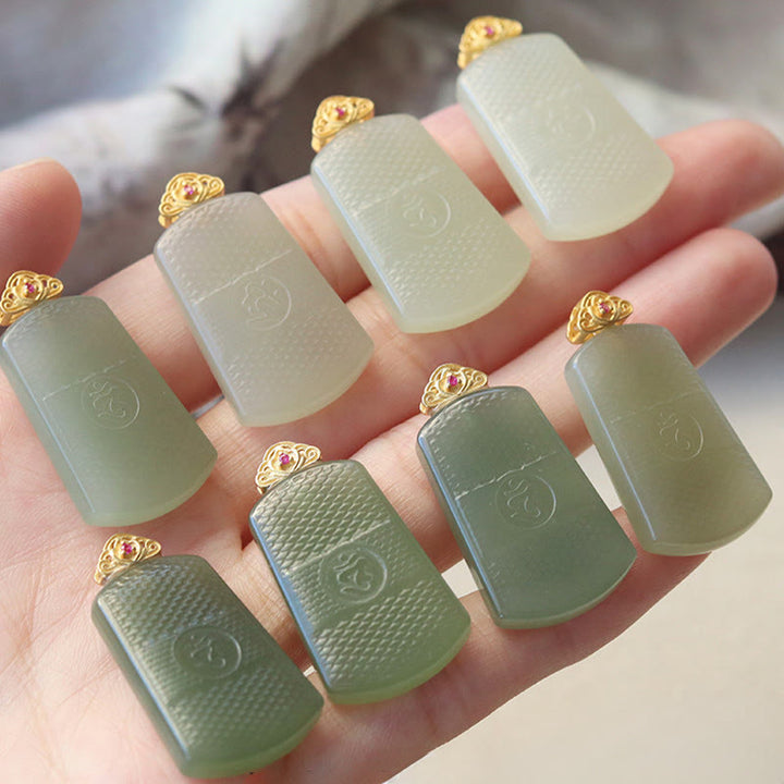 Buddha Stones Colgante de jade hetiano con símbolo Om y prosperidad en plata de ley 925 - image 12