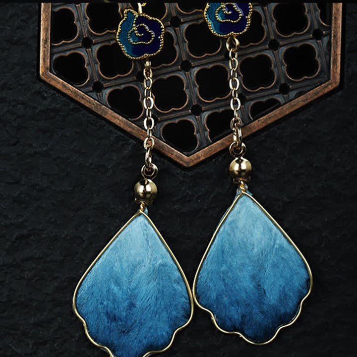 Buddha Stones Pendientes colgantes de gancho con pétalos de seda hechos a mano y con la bendición de la buena fortuna - image 7