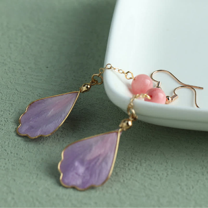 Buddha Stones Pendientes colgantes de gancho con pétalos de seda hechos a mano y con la bendición de la buena fortuna - image 13