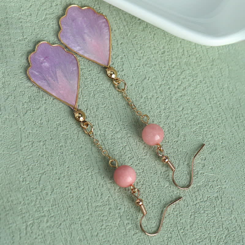 Buddha Stones Pendientes colgantes de gancho con pétalos de seda hechos a mano y con la bendición de la buena fortuna - image 11