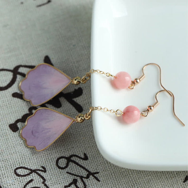 Buddha Stones Pendientes colgantes de gancho con pétalos de seda hechos a mano y con la bendición de la buena fortuna - image 15