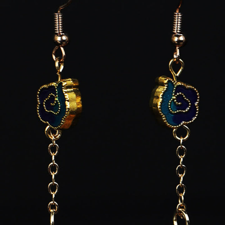 Buddha Stones Pendientes colgantes de gancho con pétalos de seda hechos a mano y con la bendición de la buena fortuna - image 6