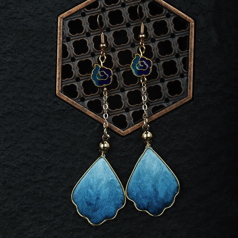Buddha Stones Pendientes colgantes de gancho con pétalos de seda hechos a mano y con la bendición de la buena fortuna - image 1