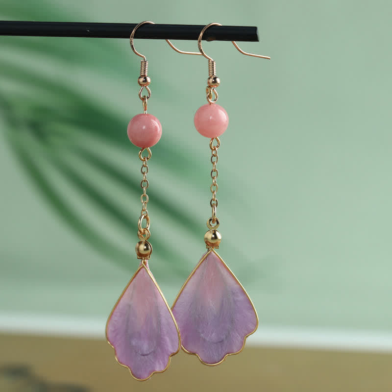 Buddha Stones Pendientes colgantes de gancho con pétalos de seda hechos a mano y con la bendición de la buena fortuna - Pétalo rosa (tamaño: aproximadamente 8,5 x 2 cm) - image 9