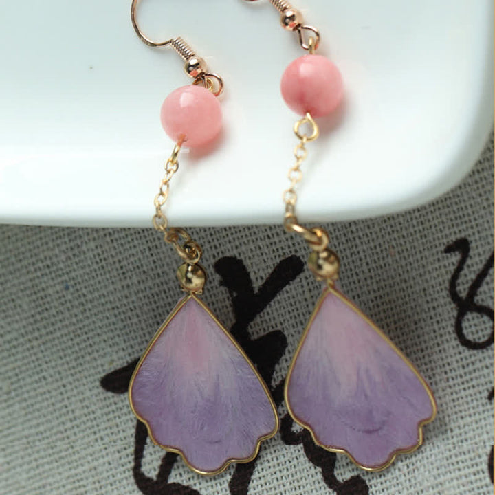 Buddha Stones Pendientes colgantes de gancho con pétalos de seda hechos a mano y con la bendición de la buena fortuna - image 14