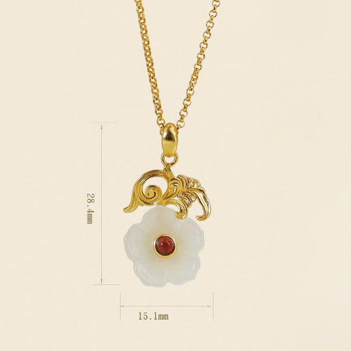 Buddha Stones Colgante de plata de ley 925 con diseño de flor de jade de Hetian - image 2