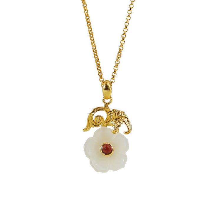 Buddha Stones Colgante de plata de ley 925 con diseño de flor de jade de Hetian - image 10