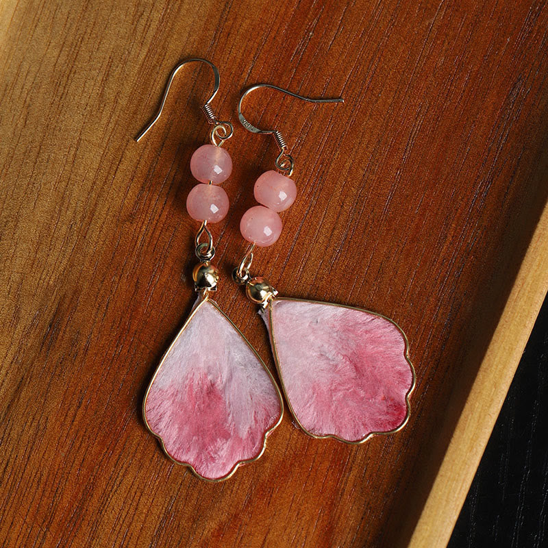 Buddha Stones Pendientes de gancho con diseño de terciopelo rosa hechos a mano con diseño de seda que protegen la buena fortuna. - image 2