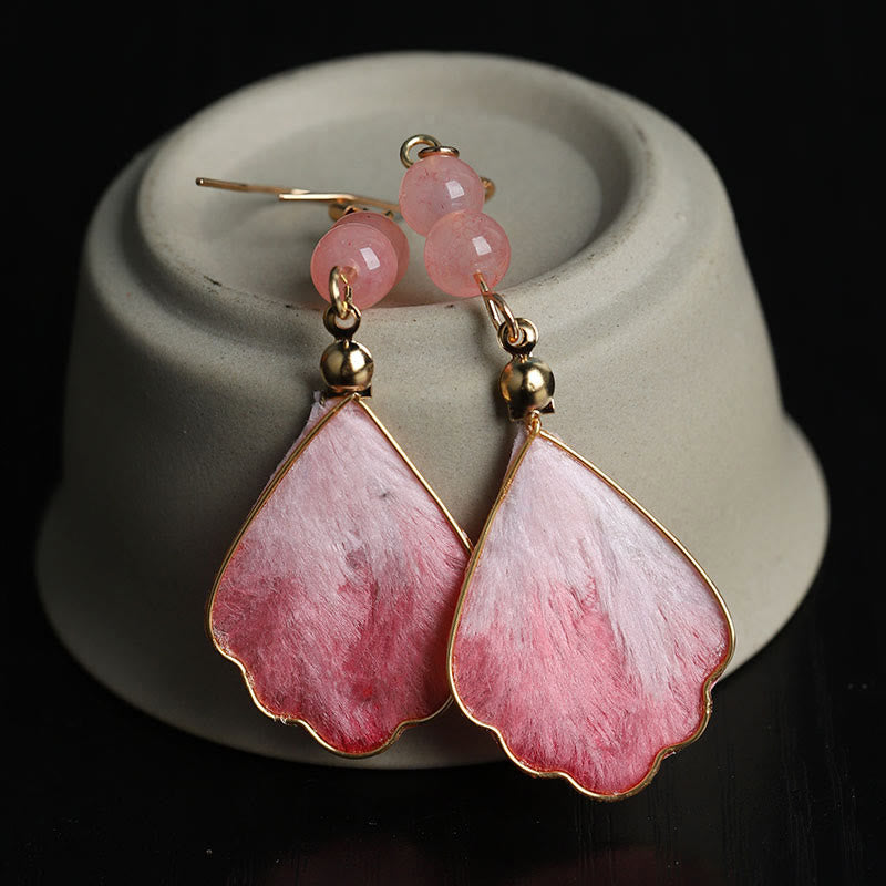 Buddha Stones Pendientes de gancho con diseño de terciopelo rosa hechos a mano con diseño de seda que protegen la buena fortuna. - image 5