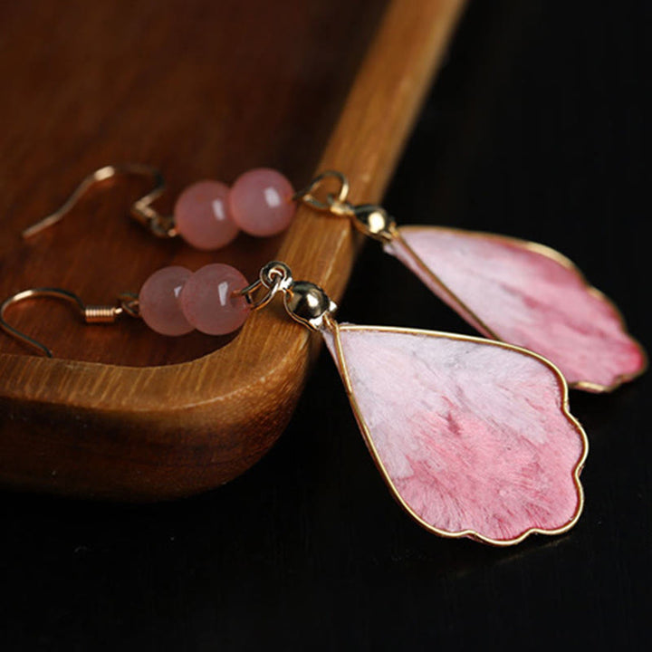Buddha Stones Pendientes de gancho con diseño de terciopelo rosa hechos a mano con diseño de seda que protegen la buena fortuna. - image 4