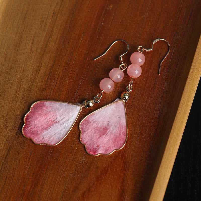 Buddha Stones Pendientes de gancho con diseño de terciopelo rosa hechos a mano con diseño de seda que protegen la buena fortuna. - image 3