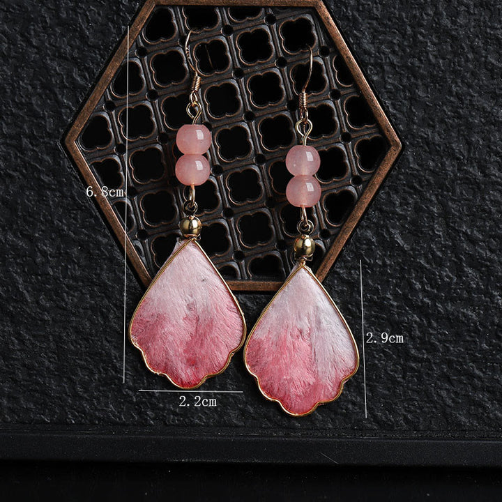 Buddha Stones Pendientes de gancho con diseño de terciopelo rosa hechos a mano con diseño de seda que protegen la buena fortuna. - image 6