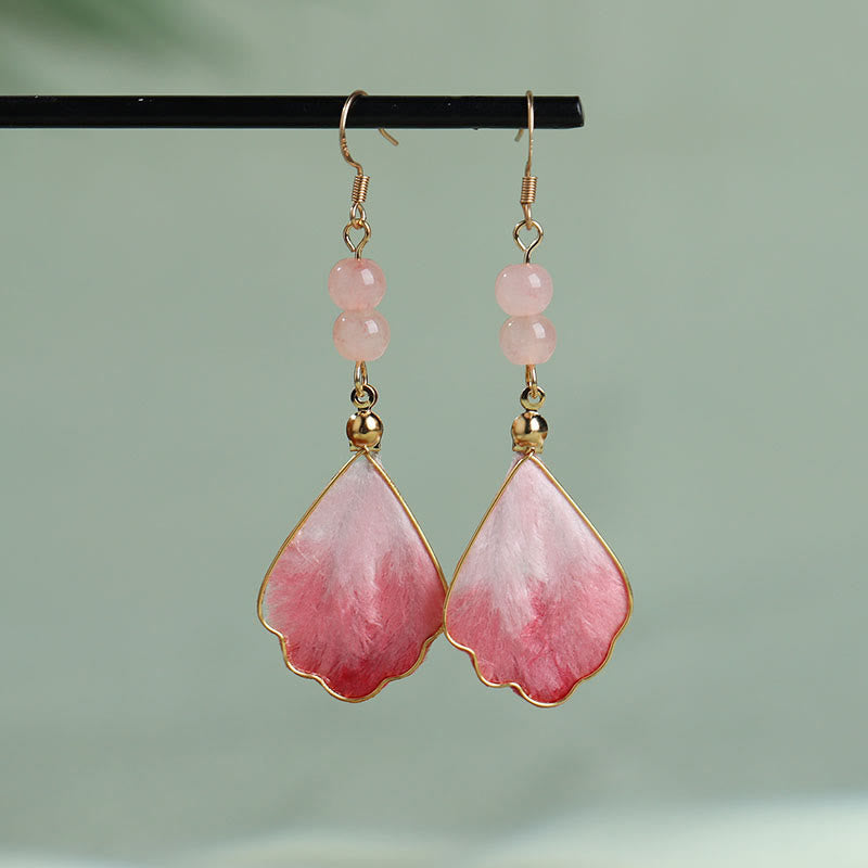 Buddha Stones Pendientes de gancho con diseño de terciopelo rosa hechos a mano con diseño de seda que protegen la buena fortuna. - image 1