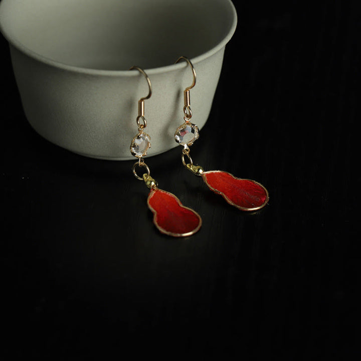 Buddha Stones Pendientes de gancho con diseño de calabaza de seda roja hechos a mano con bendición de la fortuna - image 5