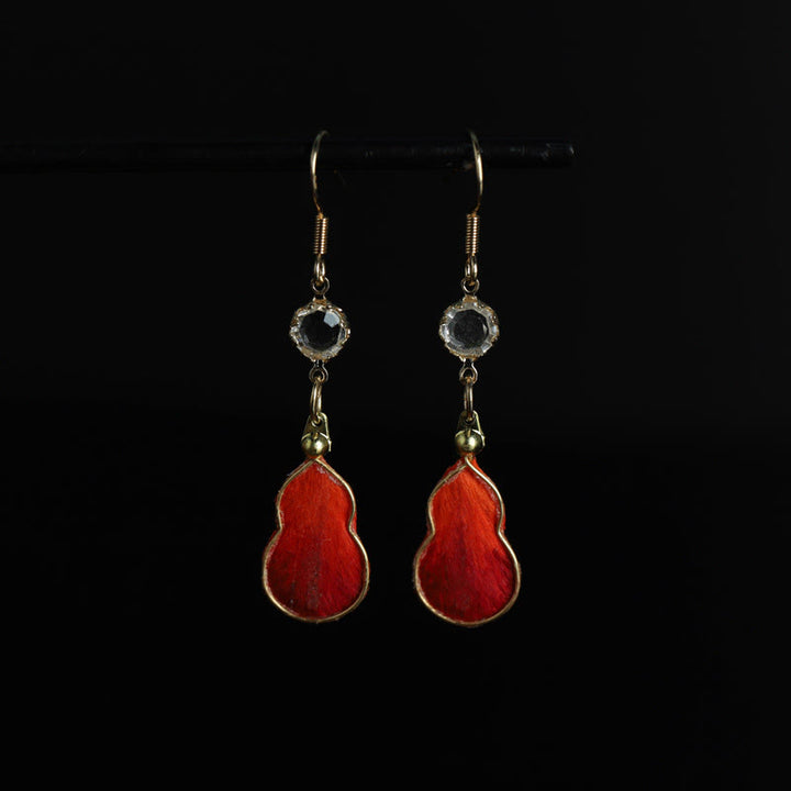 Buddha Stones Pendientes de gancho con diseño de calabaza de seda roja hechos a mano con bendición de la fortuna - Calabaza (tamaño: 4*1,5 cm) - image 0