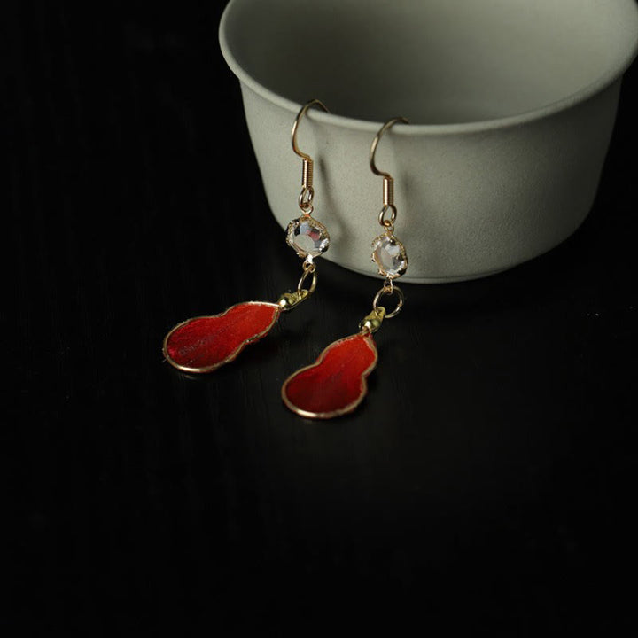 Buddha Stones Pendientes de gancho con diseño de calabaza de seda roja hechos a mano con bendición de la fortuna - image 1