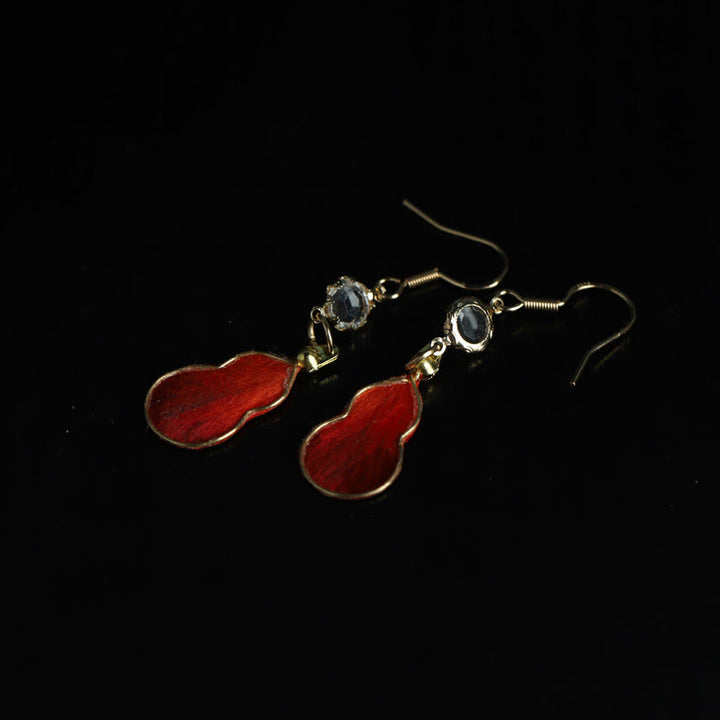Buddha Stones Pendientes de gancho con diseño de calabaza de seda roja hechos a mano con bendición de la fortuna - image 4