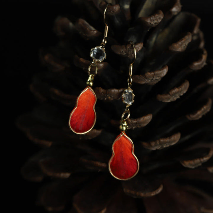 Buddha Stones Pendientes de gancho con diseño de calabaza de seda roja hechos a mano con bendición de la fortuna - image 3