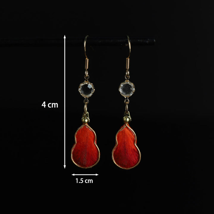 Buddha Stones Pendientes de gancho con diseño de calabaza de seda roja hechos a mano con bendición de la fortuna - image 6
