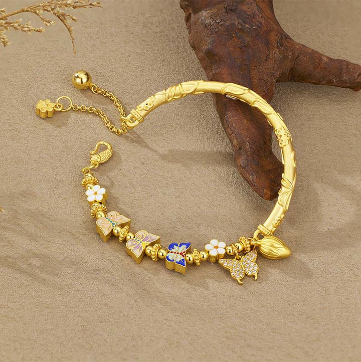 Buddha Stones Pulsera de equilibrio con flor de mariposa en plata de ley 925 - image 1