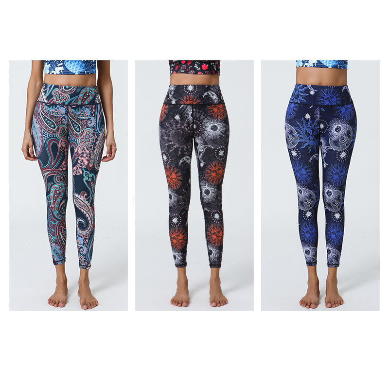 Leggings de cintura alta para mujer con estampado de Buddha Stones, flores, plumas, sol y luna, ideales para deportes, fitness y yoga. - image 15
