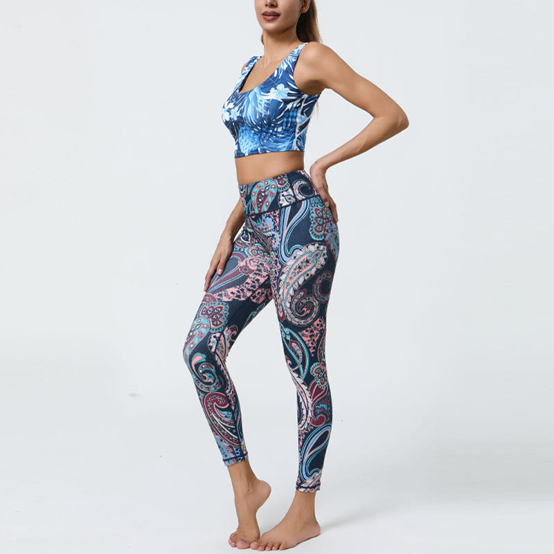 Buddha Stones flores plumas sol luna impresión deportes fitness yoga cintura alta polainas pantalones de mujer - image 4