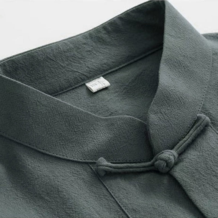 Conjunto de 2 Buddha Stones de traje tradicional Tang con botones de rana, camisa de manga larga y pantalón para hombre. - image 7
