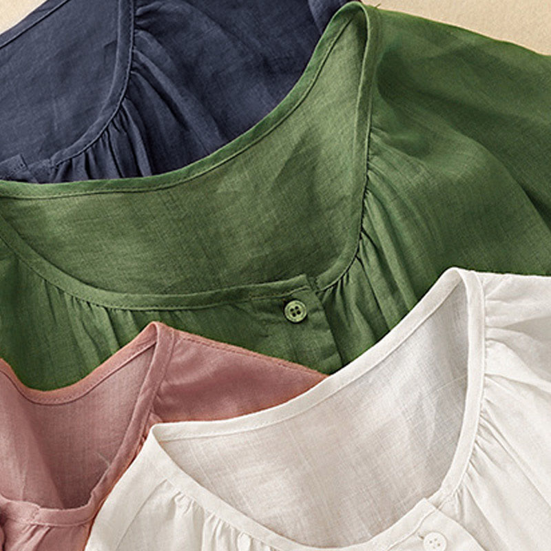 Camisa de mujer con cuello redondo, botones y manga tres cuartos, diseño de Buddha Stones - image 29