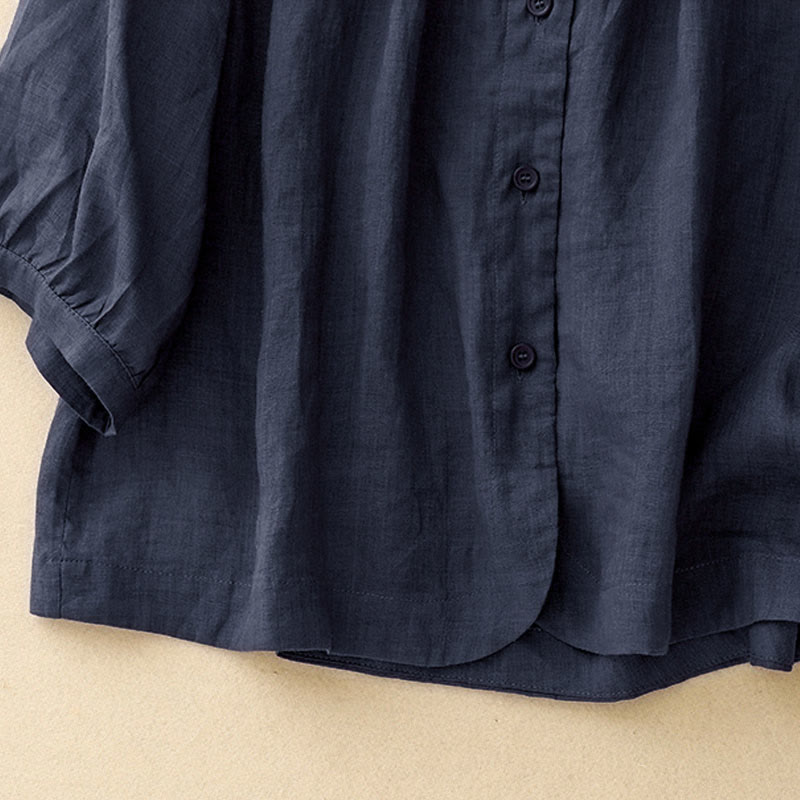 Camisa de mujer con cuello redondo, botones y manga tres cuartos, diseño de Buddha Stones - image 2