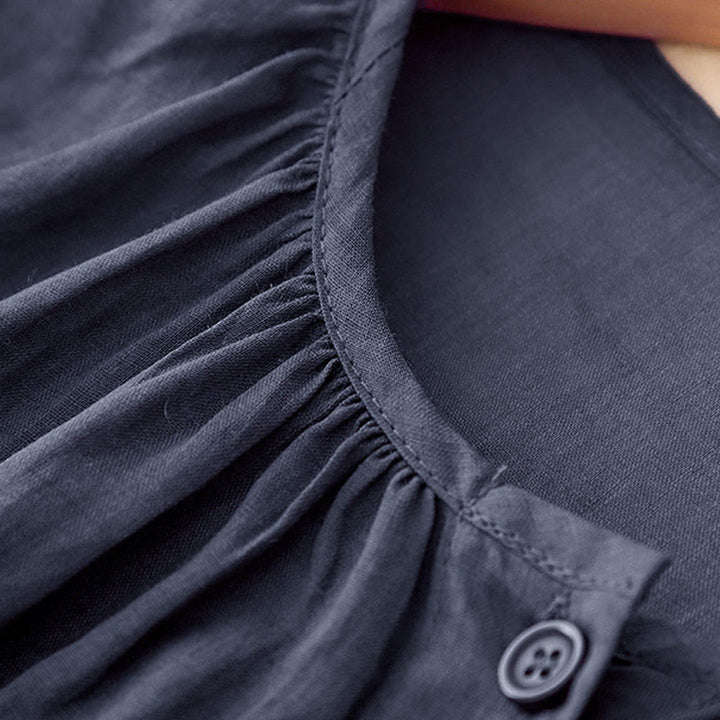 Camisa de manga tres cuartos para mujer con diseño de cuello redondo y botones lisos con estampado de Buddha Stones. - image 3