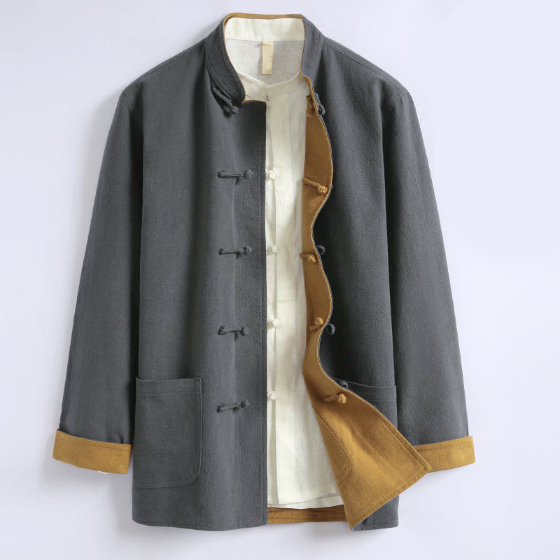 Chaqueta reversible de manga larga para hombre con botones de rana, estilo chino, con Buddha Stones de primavera. - Gris - US/UK/AU44, UE54 (5XL) - image 0