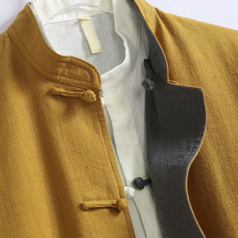 Chaqueta reversible de manga larga para hombre con botones de rana, estilo chino, con Buddha Stones de primavera. - image 2