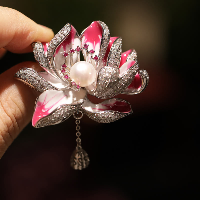 Buddha Stones Broche de cobre con perla y flor de loto para un nuevo comienzo - image 3