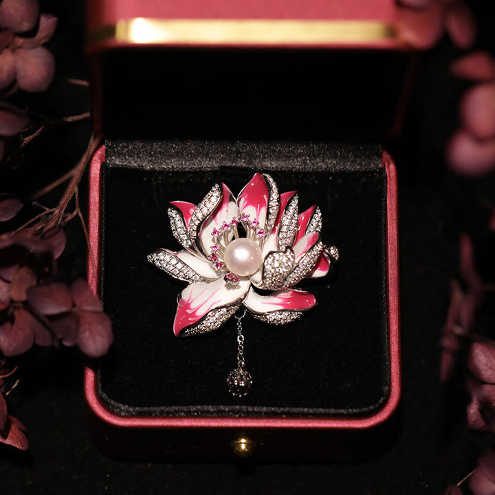 Buddha Stones Broche de cobre con perla y flor de loto para un nuevo comienzo - image 4