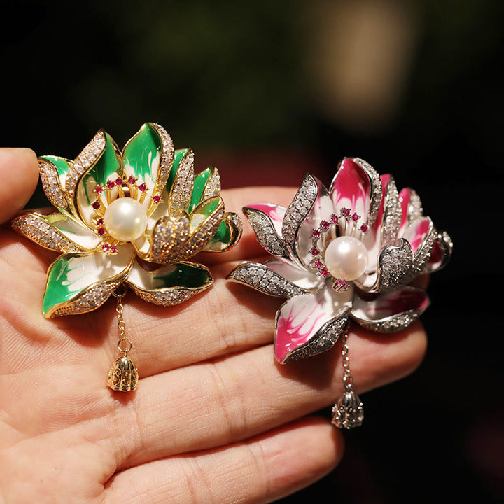 Buddha Stones Broche de cobre con perla y flor de loto para un nuevo comienzo - image 5