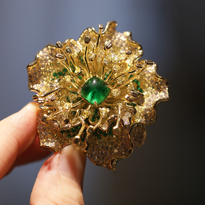 Buddha Stones Broche de cobre con flor de peonía y prosperidad - image 9