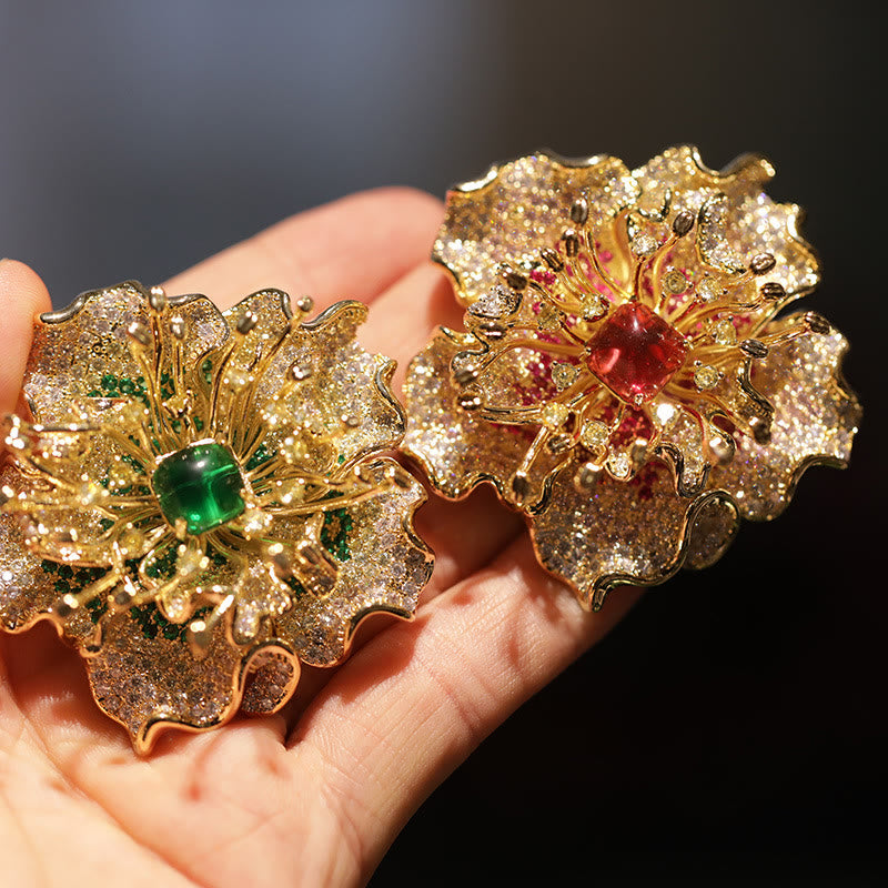 Buddha Stones Broche de cobre con flor de peonía y prosperidad - image 12