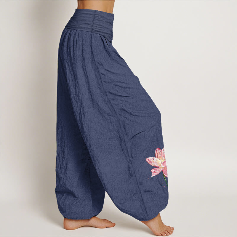 Buddha Stones Pantalones harén de algodón con estampado de flor de loto y sol para mujer, cintura elástica - image 6
