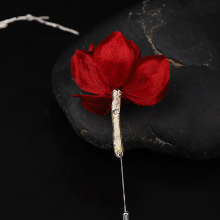 Buddha Stones Broche de camelia roja con la bendición de la sinceridad, hecho a mano en seda, patrimonio cultural - image 4