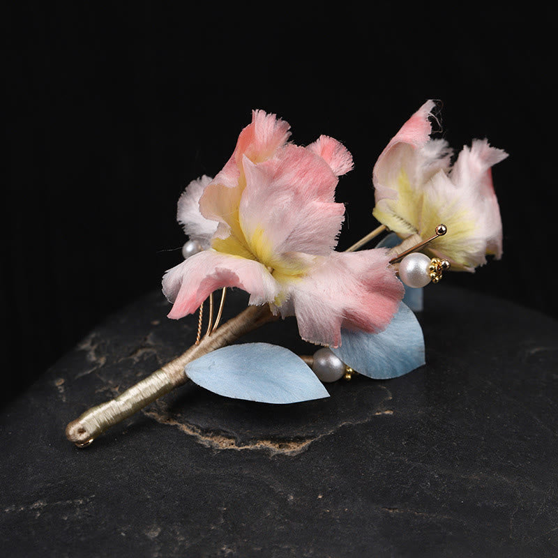 Buddha Stones Broche protector de flor de iris rosa hecho a mano con arte de seda - Iris rosa de unos 7 cm - image 0