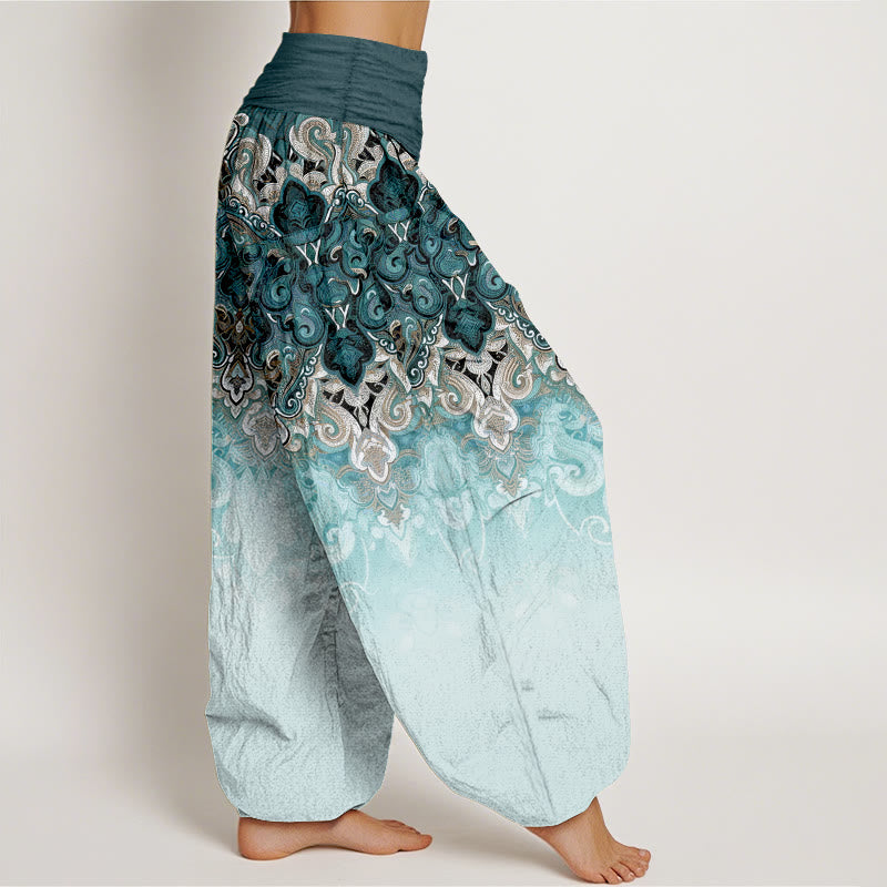 Buddha Stones Pantalones harem de mujer de algodón puro con cintura elástica y diseño floral degradado de cachemir. - image 2